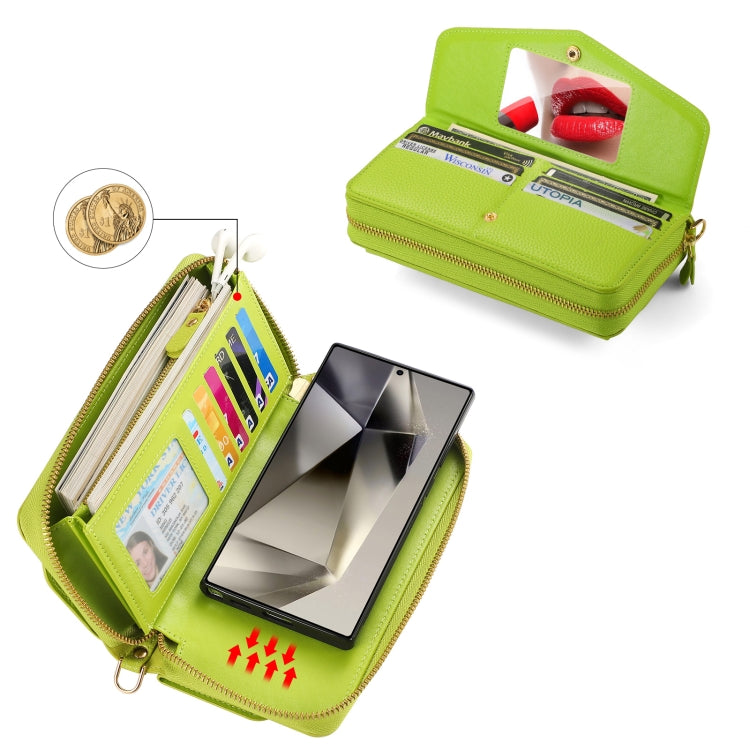 For Samsung Galaxy S24 Ultra 5G Crossbody Multi-functional Zipper Wallet Litchi Leather Phone Case(Green) - HoMEdemic™ 