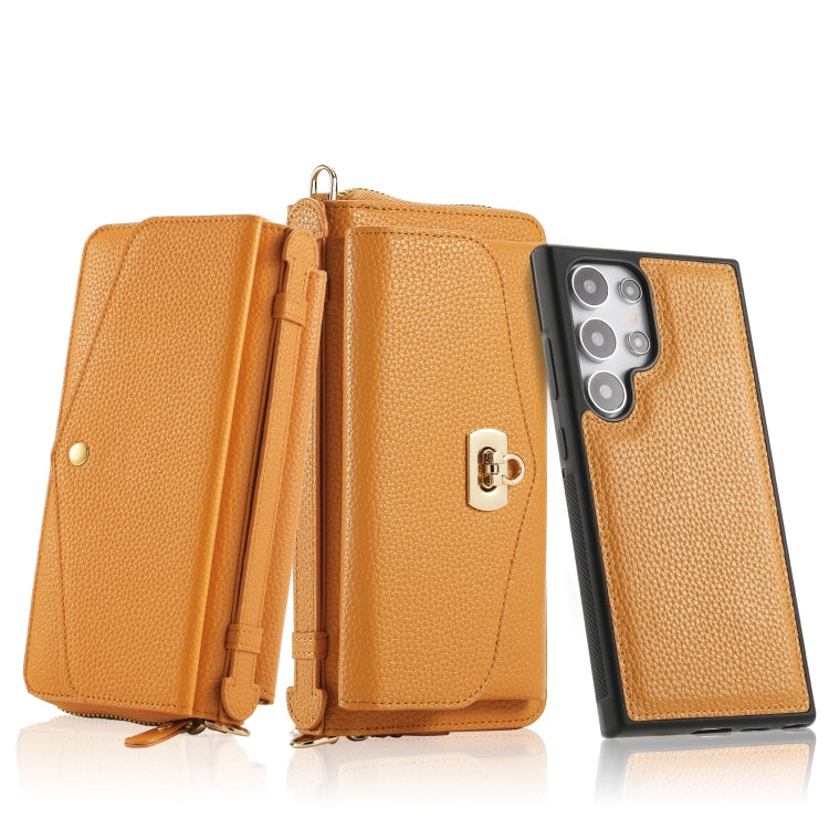 For Samsung Galaxy S24 Ultra 5G Crossbody Multi-functional Zipper Wallet Litchi Leather Phone Case(Orange) - HoMEdemic™ 