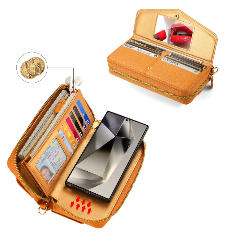 For Samsung Galaxy S24 Ultra 5G Crossbody Multi-functional Zipper Wallet Litchi Leather Phone Case(Orange) - HoMEdemic™ 