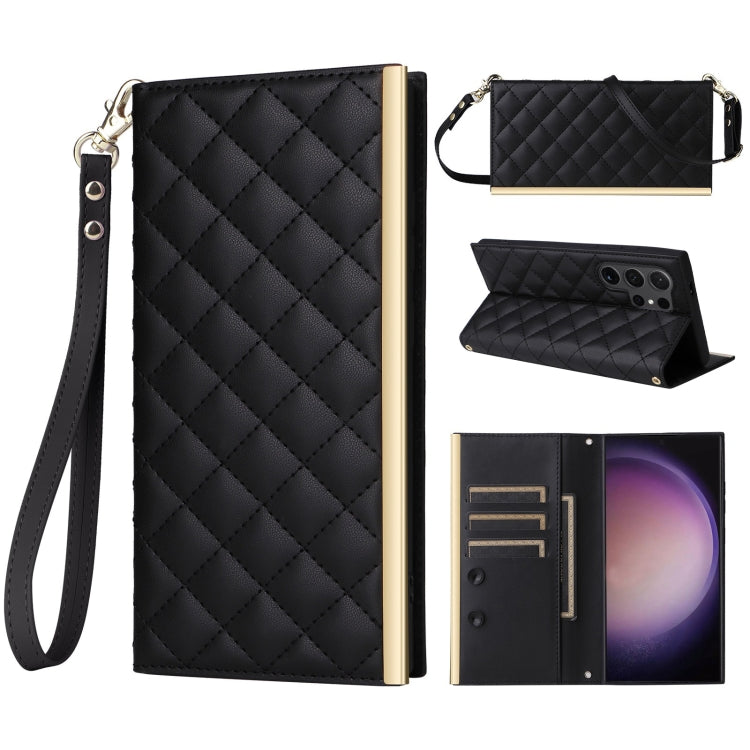 For Samsung Galaxy S24 Ultra 5G Crossbody Rhombic Sucker Leather Phone Case(Black) - HoMEdemic™ 