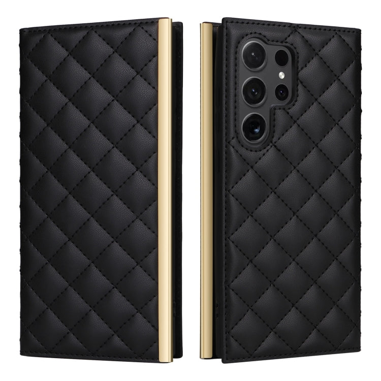 For Samsung Galaxy S24 Ultra 5G Crossbody Rhombic Sucker Leather Phone Case(Black) - HoMEdemic™ 