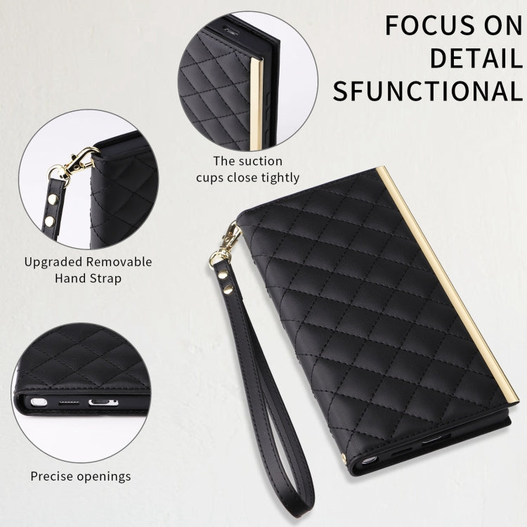 For Samsung Galaxy S24 Ultra 5G Crossbody Rhombic Sucker Leather Phone Case(Black) - HoMEdemic™ 