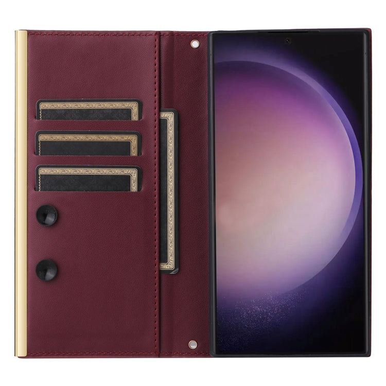 For Samsung Galaxy S24 Ultra 5G Crossbody Rhombic Sucker Leather Phone Case(Claret) - HoMEdemic™ 