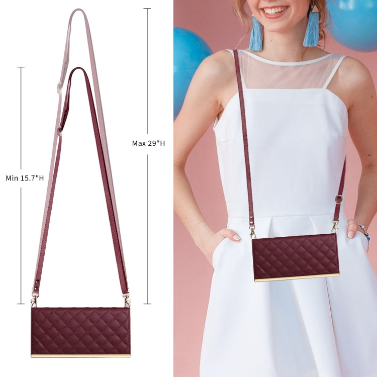 For Samsung Galaxy S24 Ultra 5G Crossbody Rhombic Sucker Leather Phone Case(Claret) - HoMEdemic™ 