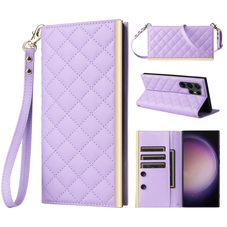 For Samsung Galaxy S24 Ultra 5G Crossbody Rhombic Sucker Leather Phone Case(Purple) - HoMEdemic™ 