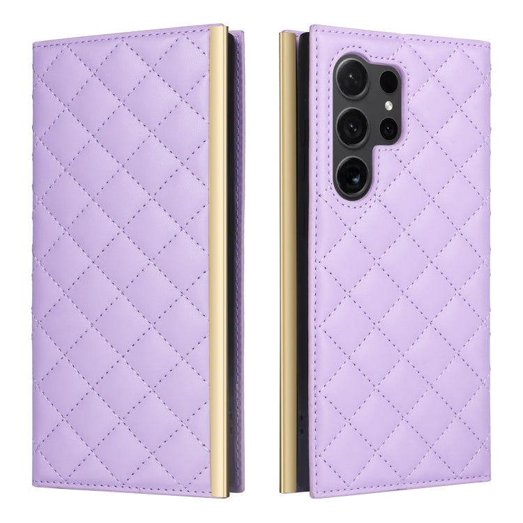 For Samsung Galaxy S24 Ultra 5G Crossbody Rhombic Sucker Leather Phone Case(Purple) - HoMEdemic™ 
