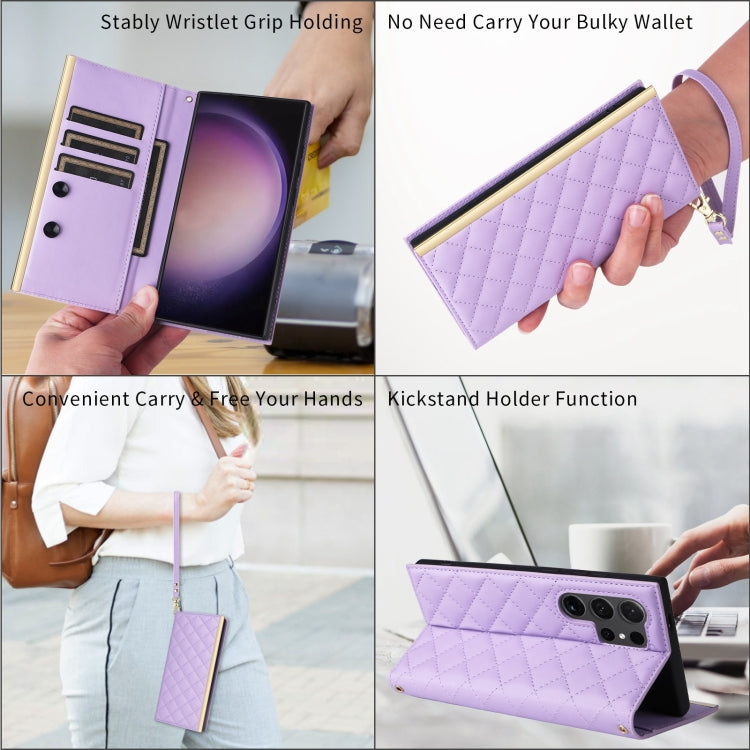 For Samsung Galaxy S24 Ultra 5G Crossbody Rhombic Sucker Leather Phone Case(Purple) - HoMEdemic™ 