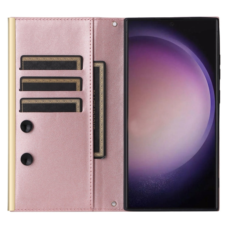 For Samsung Galaxy S24 Ultra 5G Crossbody Rhombic Sucker Leather Phone Case(Rose Gold) - HoMEdemic™ 