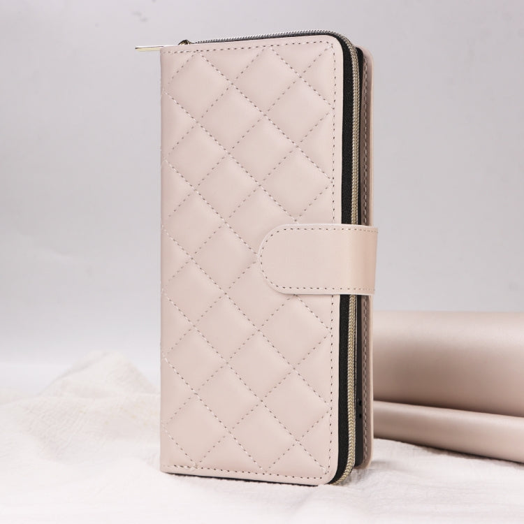 For Samsung Galaxy S24 Ultra 5G Crossbody Rhombic Zipper Tower Buckle Leather Phone Case with Lanyard(Beige) - HoMEdemic™ 