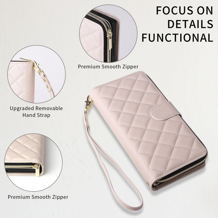 For Samsung Galaxy S24 Ultra 5G Crossbody Rhombic Zipper Tower Buckle Leather Phone Case with Lanyard(Beige) - HoMEdemic™ 