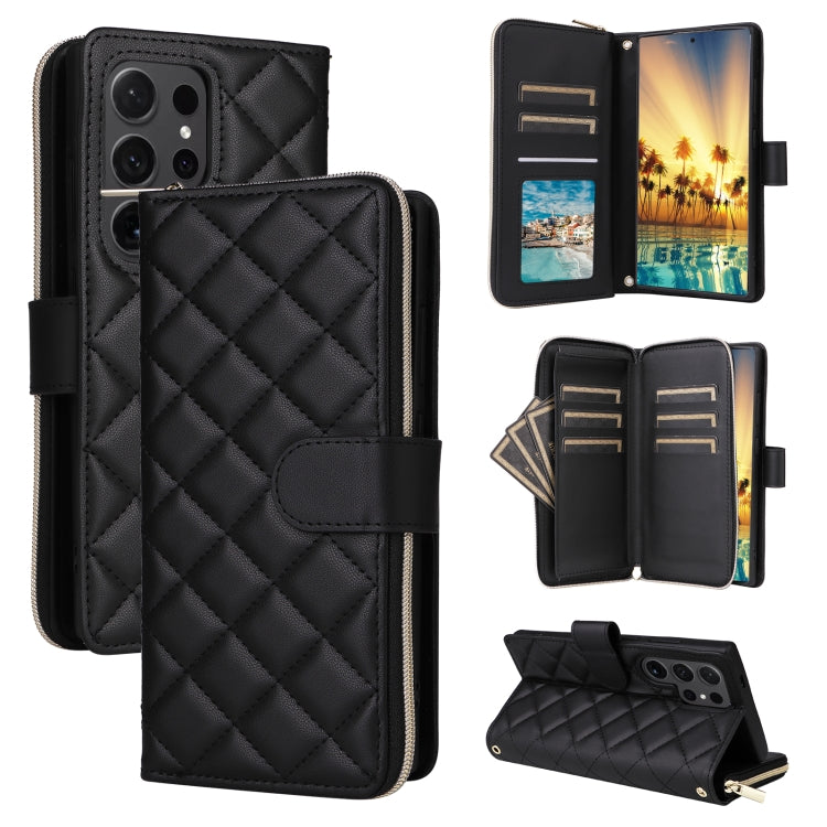 For Samsung Galaxy S24 Ultra 5G Crossbody Rhombic Zipper Tower Buckle Leather Phone Case with Lanyard(Black) - HoMEdemic™ 