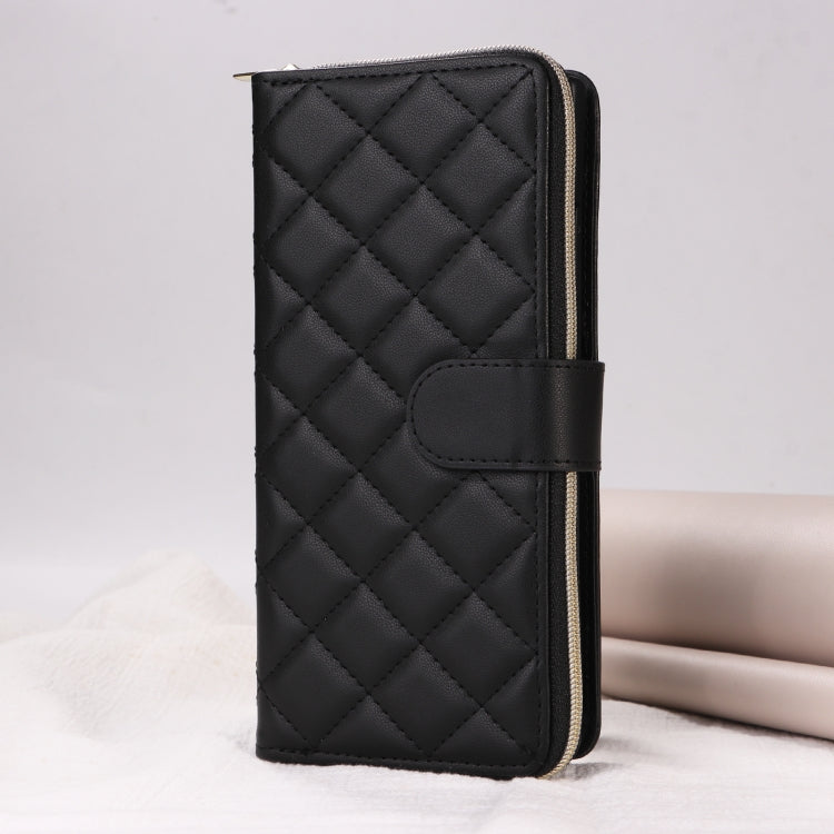 For Samsung Galaxy S24 Ultra 5G Crossbody Rhombic Zipper Tower Buckle Leather Phone Case with Lanyard(Black) - HoMEdemic™ 
