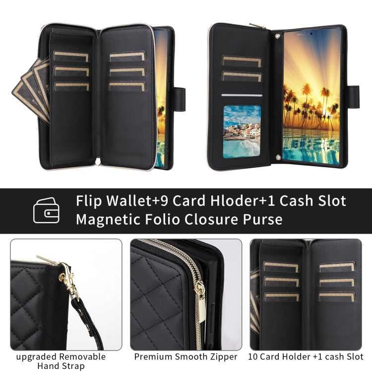 For Samsung Galaxy S24 Ultra 5G Crossbody Rhombic Zipper Tower Buckle Leather Phone Case with Lanyard(Black) - HoMEdemic™ 