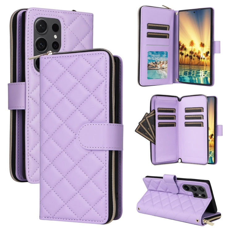 For Samsung Galaxy S24 Ultra 5G Crossbody Rhombic Zipper Tower Buckle Leather Phone Case with Lanyard(Purple) - HoMEdemic™ 