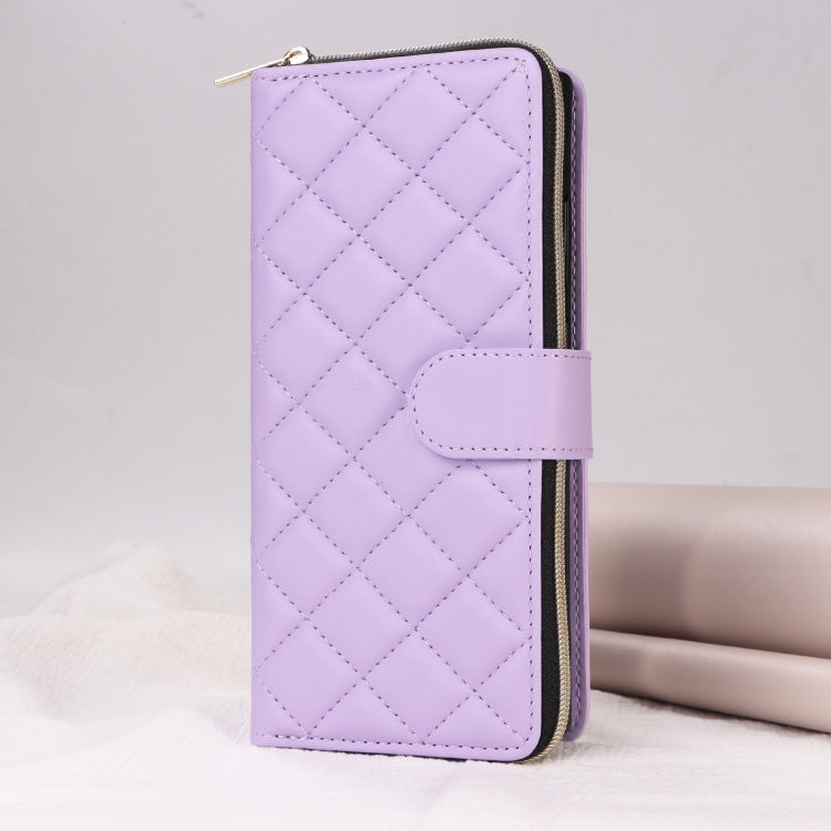 For Samsung Galaxy S24 Ultra 5G Crossbody Rhombic Zipper Tower Buckle Leather Phone Case with Lanyard(Purple) - HoMEdemic™ 