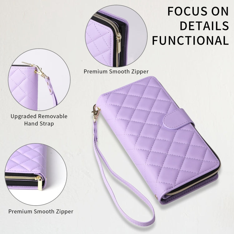 For Samsung Galaxy S24 Ultra 5G Crossbody Rhombic Zipper Tower Buckle Leather Phone Case with Lanyard(Purple) - HoMEdemic™ 