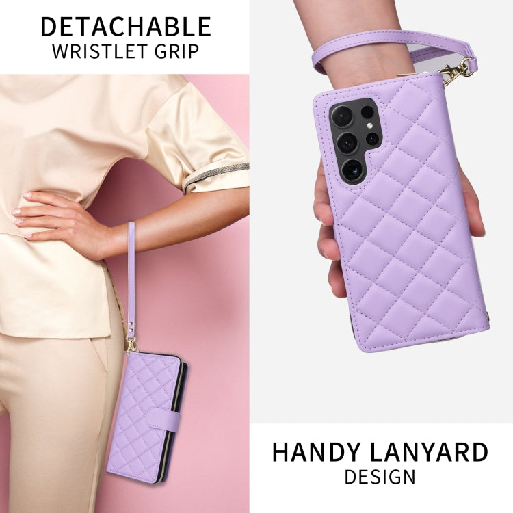For Samsung Galaxy S24 Ultra 5G Crossbody Rhombic Zipper Tower Buckle Leather Phone Case with Lanyard(Purple) - HoMEdemic™ 
