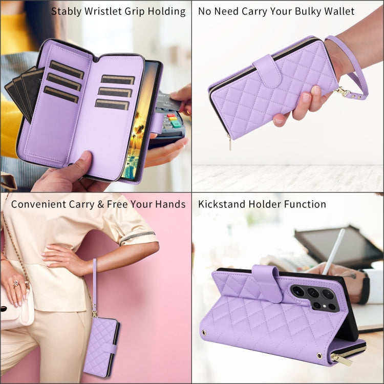 For Samsung Galaxy S24 Ultra 5G Crossbody Rhombic Zipper Tower Buckle Leather Phone Case with Lanyard(Purple) - HoMEdemic™ 