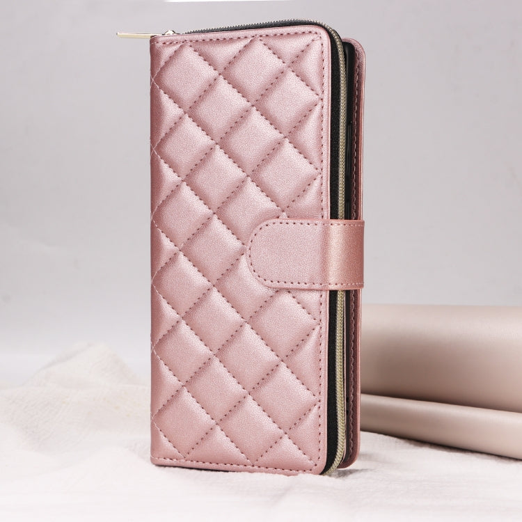 For Samsung Galaxy S24 Ultra 5G Crossbody Rhombic Zipper Tower Buckle Leather Phone Case with Lanyard(Rose Gold) - HoMEdemic™ 