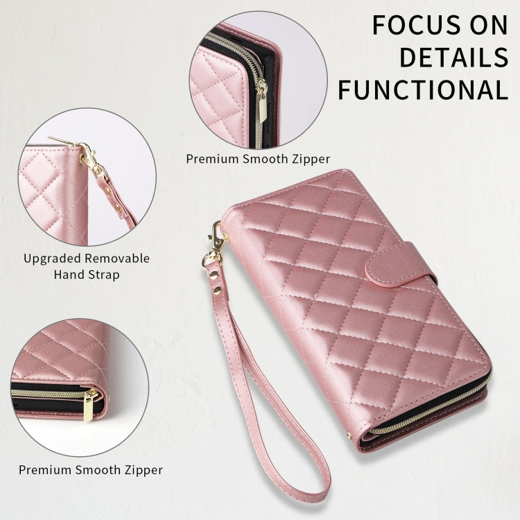 For Samsung Galaxy S24 Ultra 5G Crossbody Rhombic Zipper Tower Buckle Leather Phone Case with Lanyard(Rose Gold) - HoMEdemic™ 