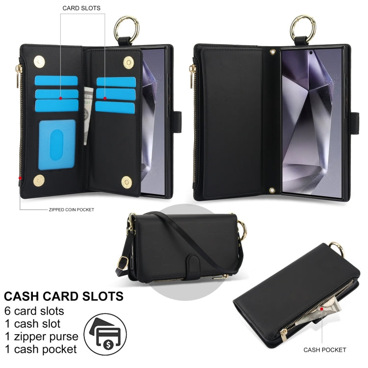 For Samsung Galaxy S24 Ultra 5G Crossbody Ring Multifunctional Wallet Leather Phone Case(Black) - HoMEdemic™ 