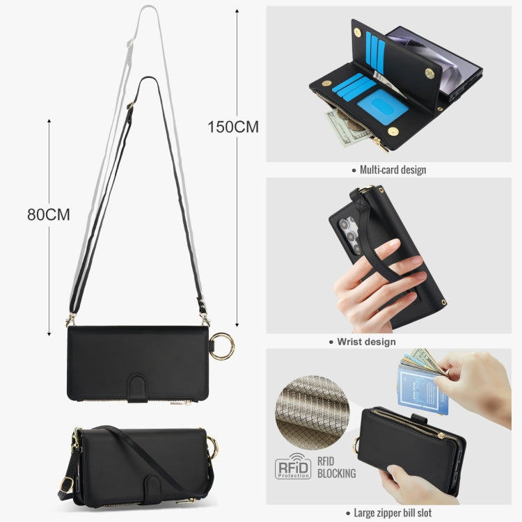 For Samsung Galaxy S24 Ultra 5G Crossbody Ring Multifunctional Wallet Leather Phone Case(Black) - HoMEdemic™ 