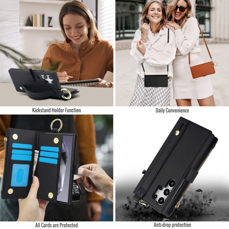 For Samsung Galaxy S24 Ultra 5G Crossbody Ring Multifunctional Wallet Leather Phone Case(Black) - HoMEdemic™ 