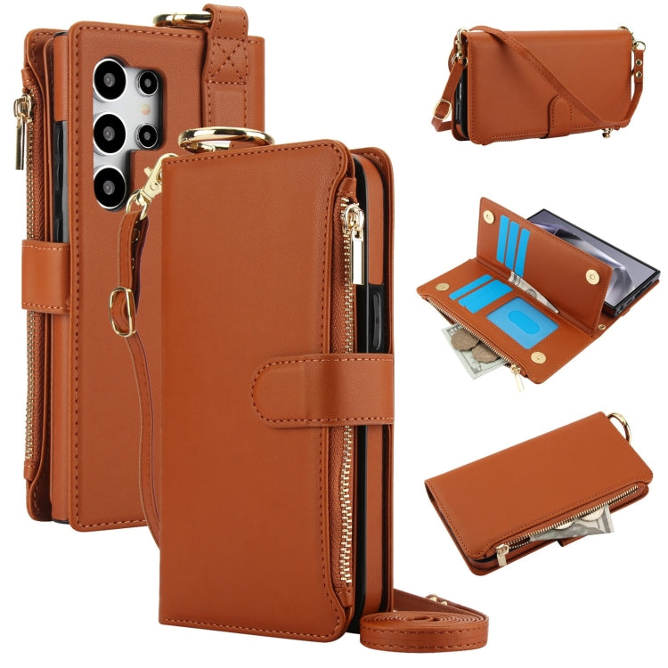 For Samsung Galaxy S24 Ultra 5G Crossbody Ring Multifunctional Wallet Leather Phone Case(Brown) - HoMEdemic™ 