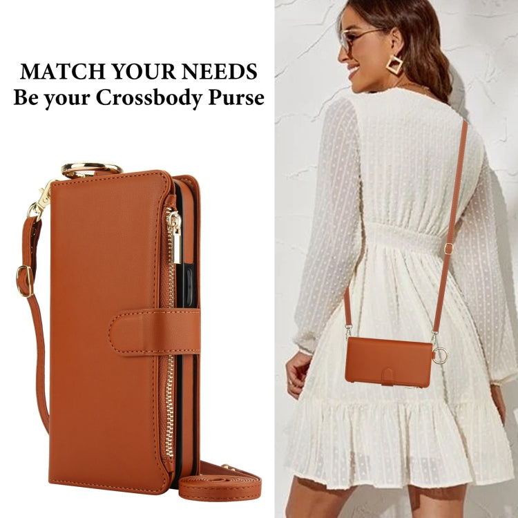For Samsung Galaxy S24 Ultra 5G Crossbody Ring Multifunctional Wallet Leather Phone Case(Brown) - HoMEdemic™ 
