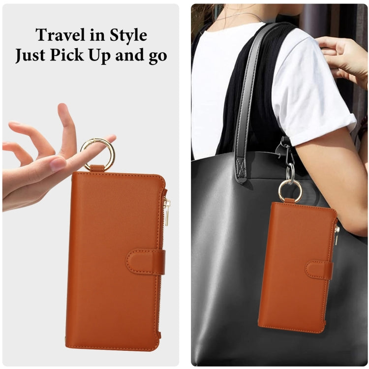 For Samsung Galaxy S24 Ultra 5G Crossbody Ring Multifunctional Wallet Leather Phone Case(Brown) - HoMEdemic™ 