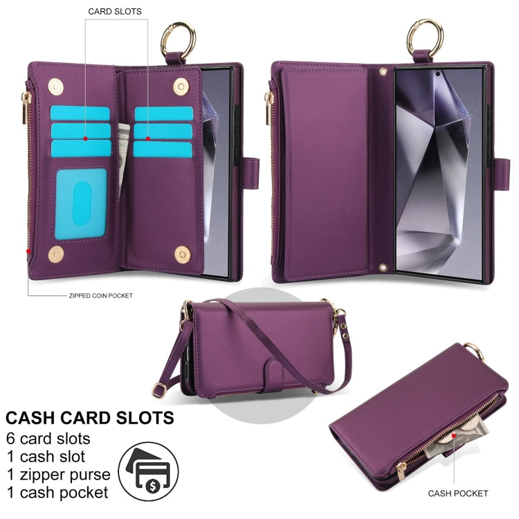 For Samsung Galaxy S24 Ultra 5G Crossbody Ring Multifunctional Wallet Leather Phone Case(Dark Purple) - HoMEdemic™ 