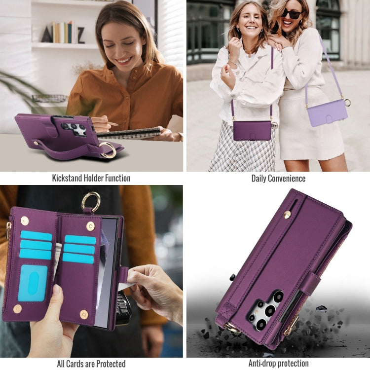 For Samsung Galaxy S24 Ultra 5G Crossbody Ring Multifunctional Wallet Leather Phone Case(Dark Purple) - HoMEdemic™ 