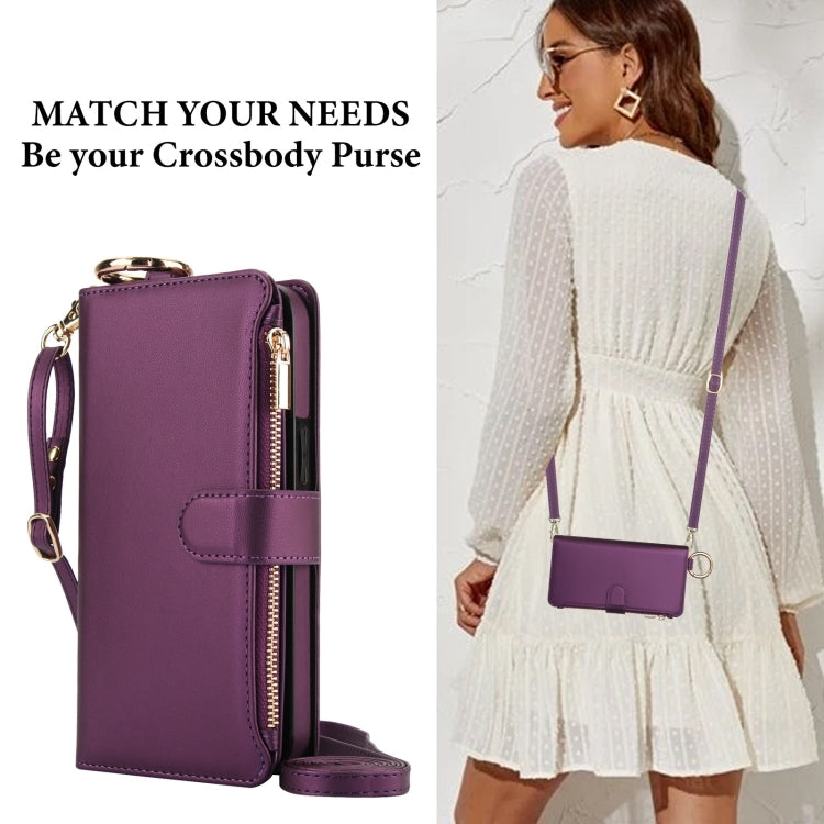 For Samsung Galaxy S24 Ultra 5G Crossbody Ring Multifunctional Wallet Leather Phone Case(Dark Purple) - HoMEdemic™ 