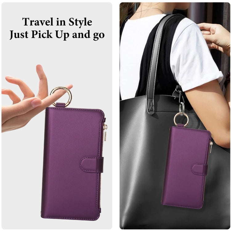 For Samsung Galaxy S24 Ultra 5G Crossbody Ring Multifunctional Wallet Leather Phone Case(Dark Purple) - HoMEdemic™ 