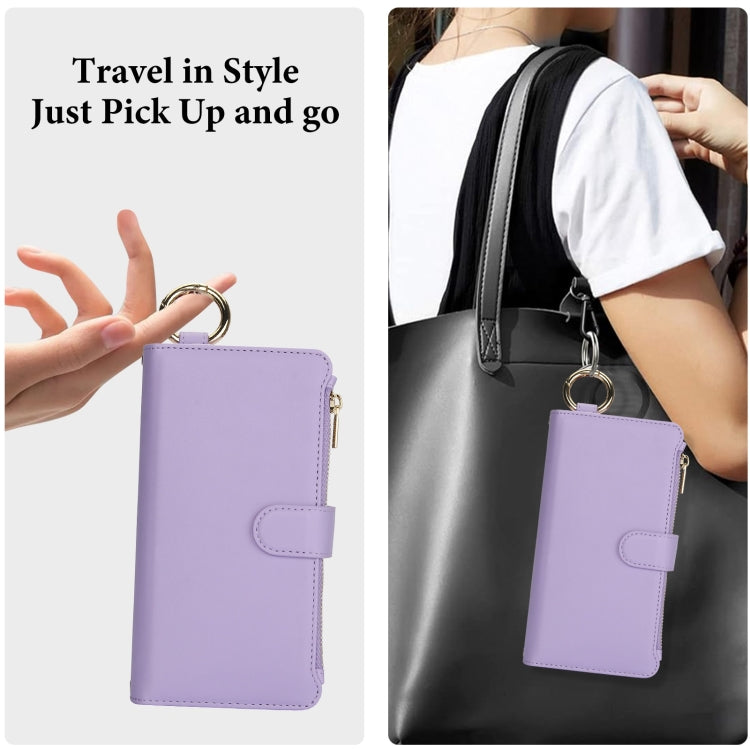 For Samsung Galaxy S24 Ultra 5G Crossbody Ring Multifunctional Wallet Leather Phone Case(Purple) - HoMEdemic™ 
