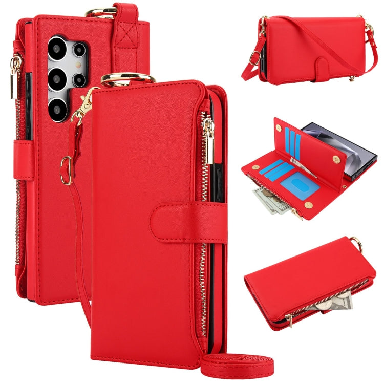 For Samsung Galaxy S24 Ultra 5G Crossbody Ring Multifunctional Wallet Leather Phone Case(Red) - HoMEdemic™ 