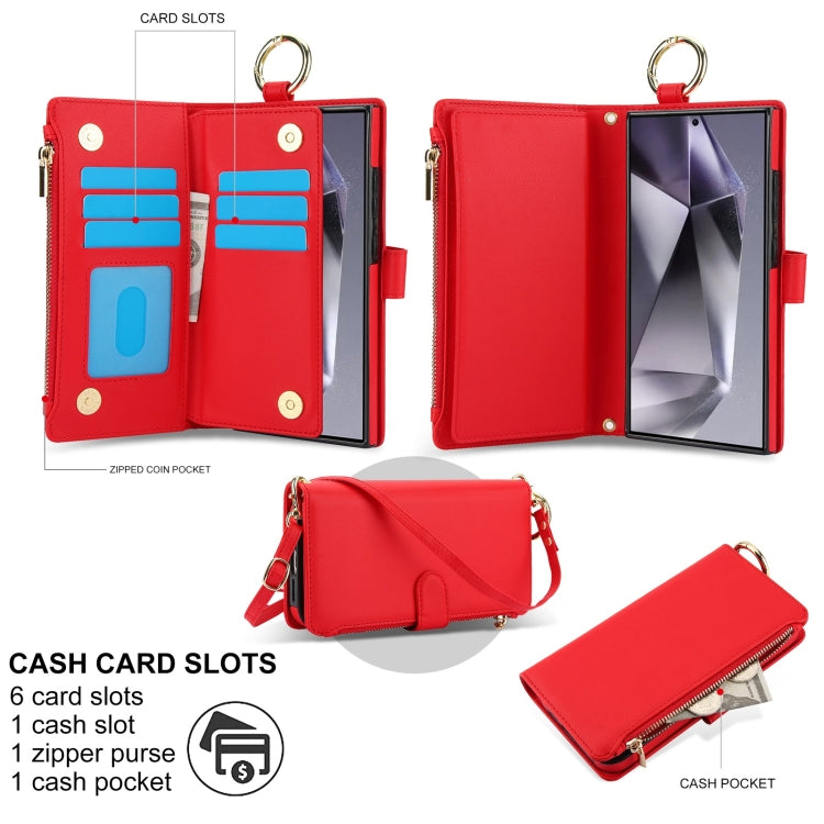 For Samsung Galaxy S24 Ultra 5G Crossbody Ring Multifunctional Wallet Leather Phone Case(Red) - HoMEdemic™ 