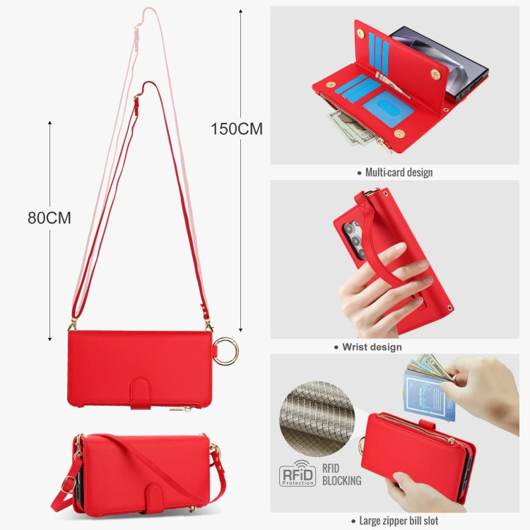 For Samsung Galaxy S24 Ultra 5G Crossbody Ring Multifunctional Wallet Leather Phone Case(Red) - HoMEdemic™ 