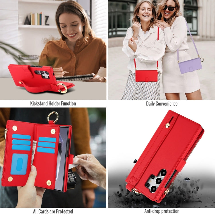 For Samsung Galaxy S24 Ultra 5G Crossbody Ring Multifunctional Wallet Leather Phone Case(Red) - HoMEdemic™ 
