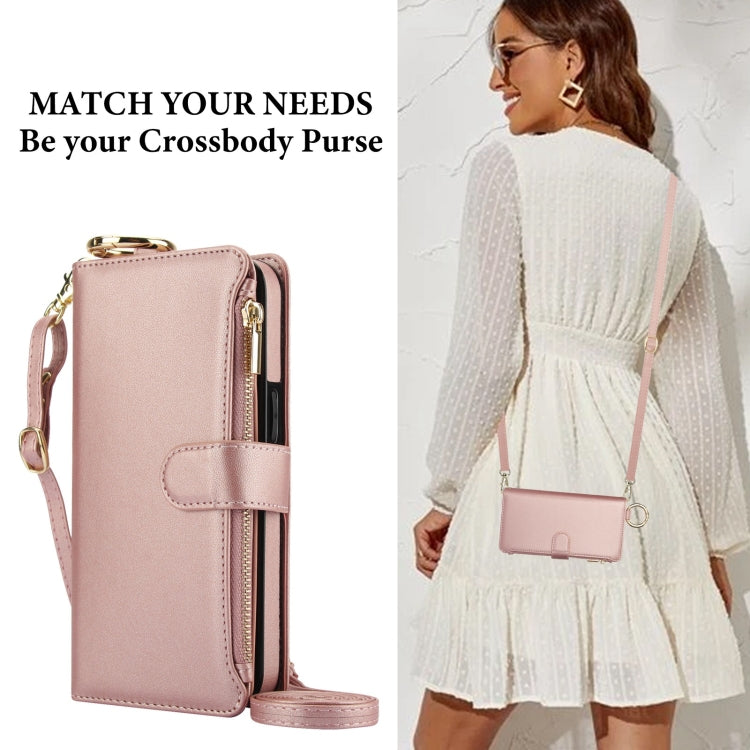 For Samsung Galaxy S24 Ultra 5G Crossbody Ring Multifunctional Wallet Leather Phone Case(Rose Gold) - HoMEdemic™ 