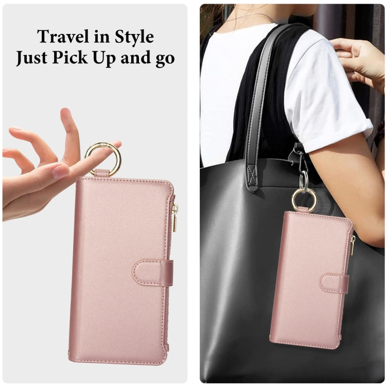 For Samsung Galaxy S24 Ultra 5G Crossbody Ring Multifunctional Wallet Leather Phone Case(Rose Gold) - HoMEdemic™ 