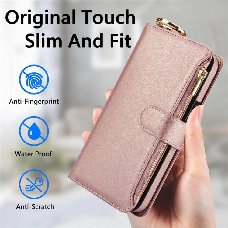 For Samsung Galaxy S24 Ultra 5G Crossbody Ring Multifunctional Wallet Leather Phone Case(Rose Gold) - HoMEdemic™ 