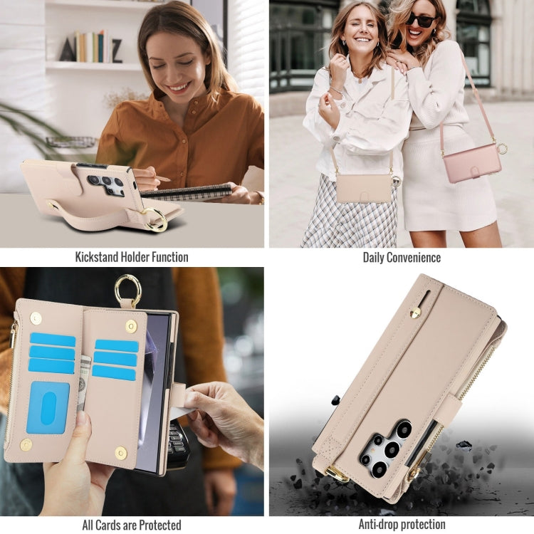 For Samsung Galaxy S24 Ultra 5G Crossbody Ring Multifunctional Wallet Leather Phone Case(White) - HoMEdemic™ 