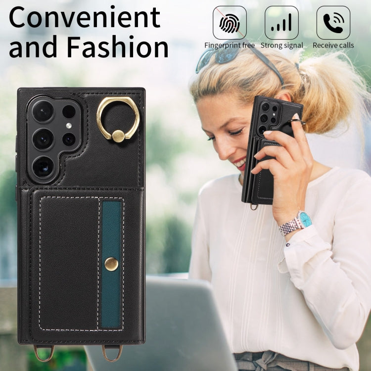 For Samsung Galaxy S24 Ultra 5G Crossbodys Wallet Bag Ring Holder Leather Phone Case(Black) - HoMEdemic™ 