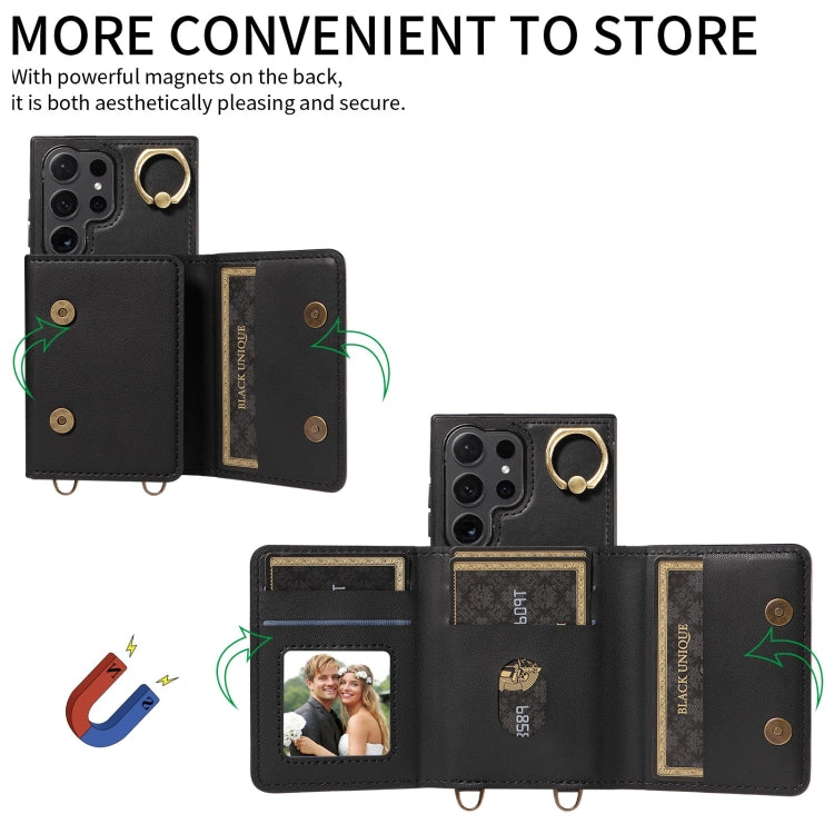 For Samsung Galaxy S24 Ultra 5G Crossbodys Wallet Bag Ring Holder Leather Phone Case(Black) - HoMEdemic™ 