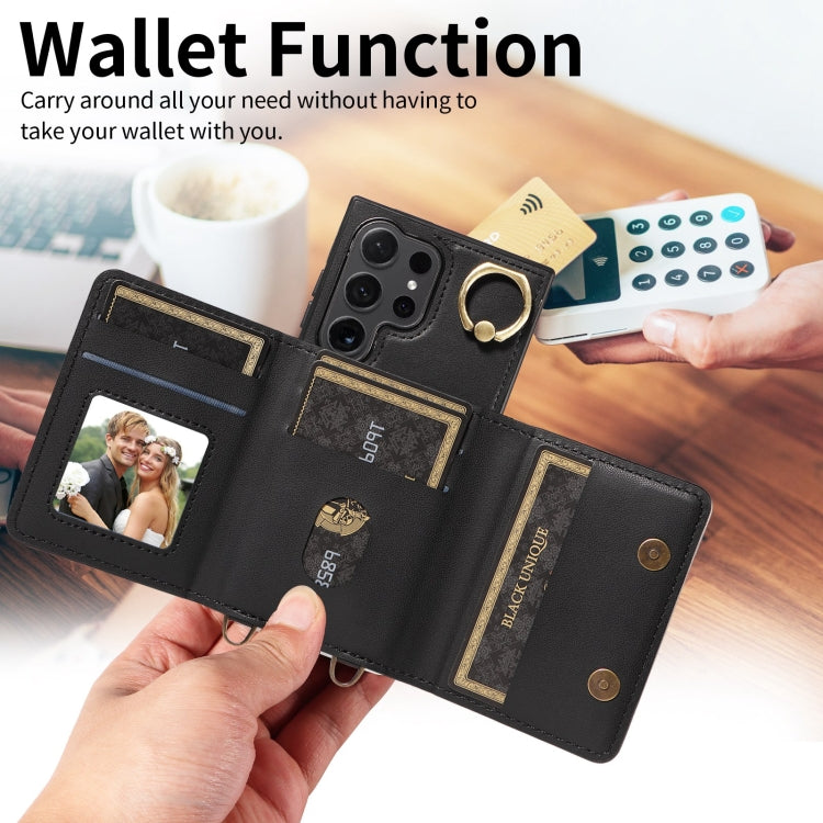 For Samsung Galaxy S24 Ultra 5G Crossbodys Wallet Bag Ring Holder Leather Phone Case(Black) - HoMEdemic™ 