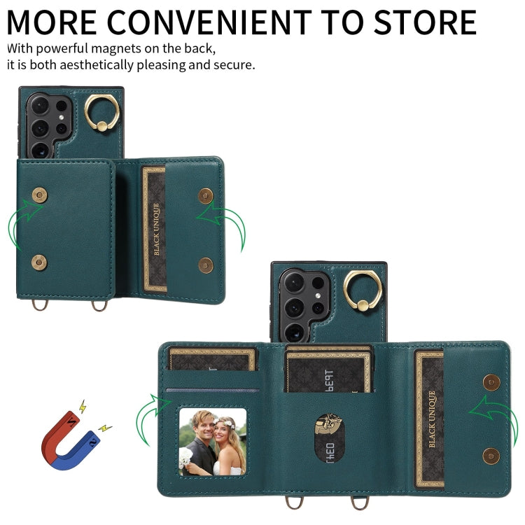 For Samsung Galaxy S24 Ultra 5G Crossbodys Wallet Bag Ring Holder Leather Phone Case(Green) - HoMEdemic™ 