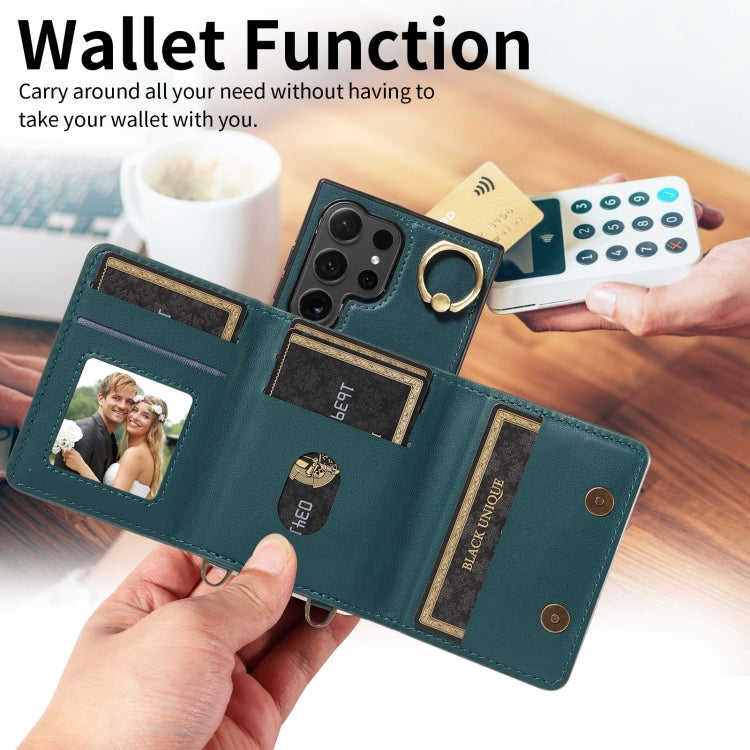 For Samsung Galaxy S24 Ultra 5G Crossbodys Wallet Bag Ring Holder Leather Phone Case(Green) - HoMEdemic™ 