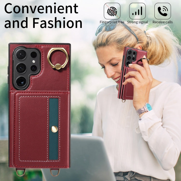 For Samsung Galaxy S24 Ultra 5G Crossbodys Wallet Bag Ring Holder Leather Phone Case(Red) - HoMEdemic™ 