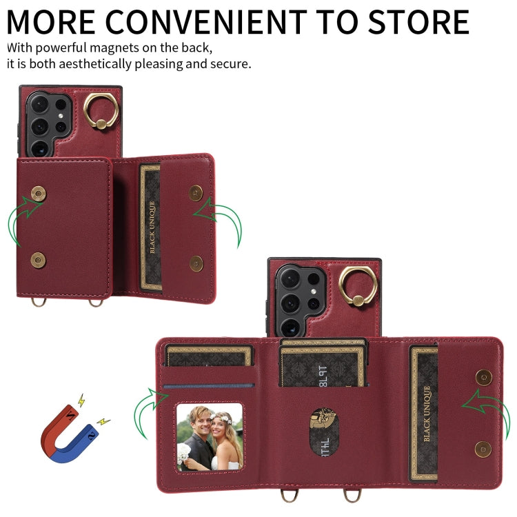 For Samsung Galaxy S24 Ultra 5G Crossbodys Wallet Bag Ring Holder Leather Phone Case(Red) - HoMEdemic™ 